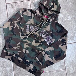 Supreme Green and Brown Camouflage Zip-Up Hoodie
